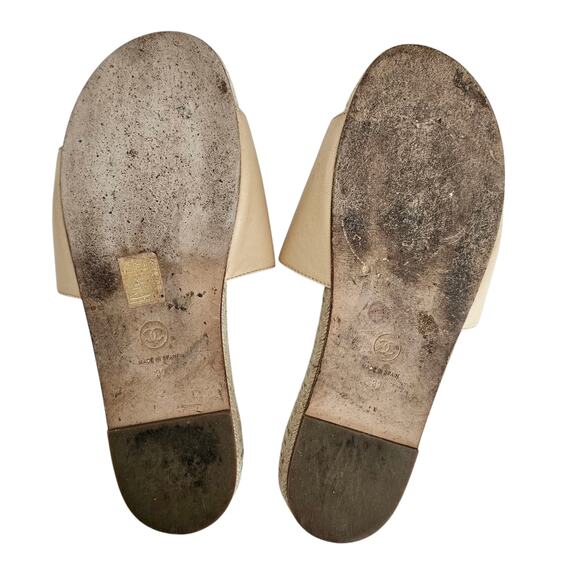 Chanel CC Pearl Espadrille Slide Flat Sandal Size 39 US 8 8.5 Beige Tan Slip On - Picture 8 of 9